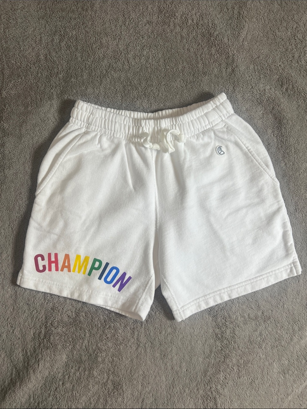 Champion Todd Snyder White Shorts with Rainbow Logo